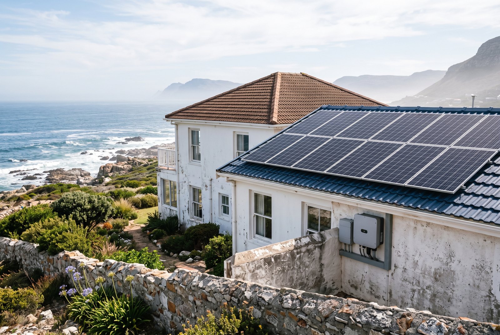 Rooftop solar PV array and inverter inspected for a solar Certificate of Compliance