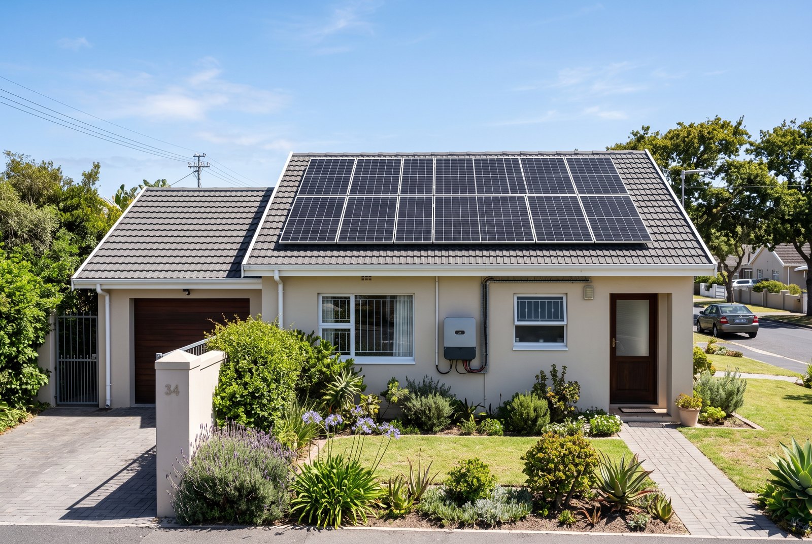 Rooftop solar PV array and inverter inspected for a solar Certificate of Compliance