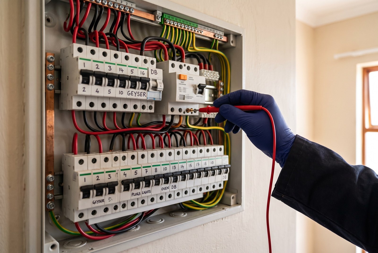 Electrical distribution board and earth leakage unit tested for an electrical Certificate of Compliance