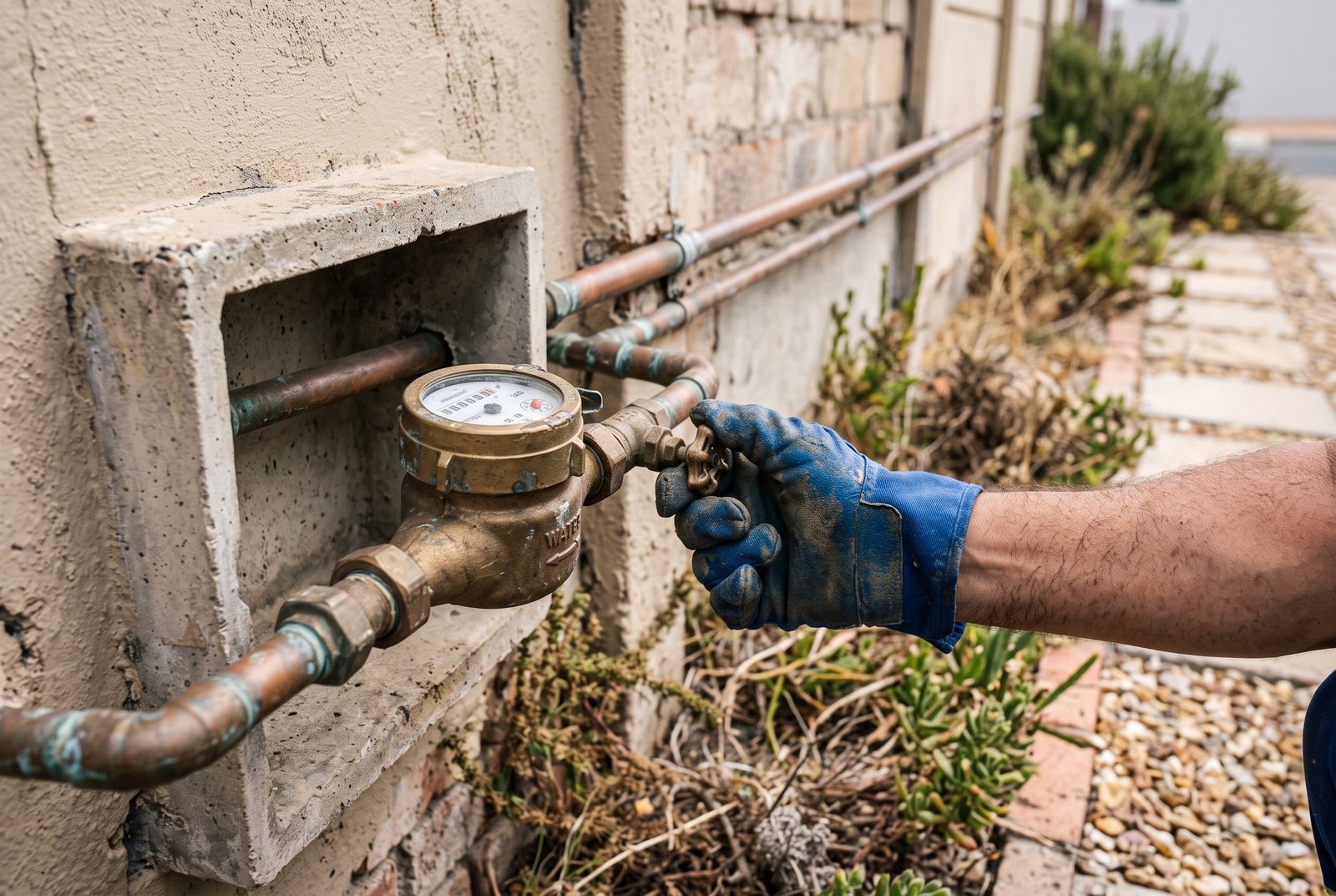 Water meter and supply pipework checked for a plumbing Certificate of Compliance in Cape Town