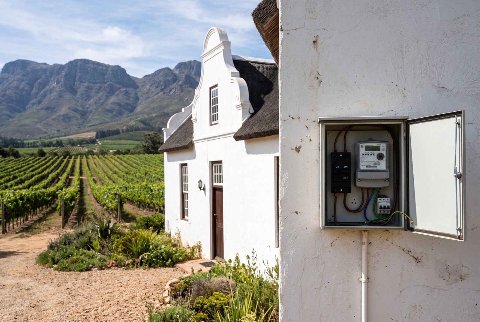 Exterior electrical meter box inspected for a Certificate of Compliance in Cape Town