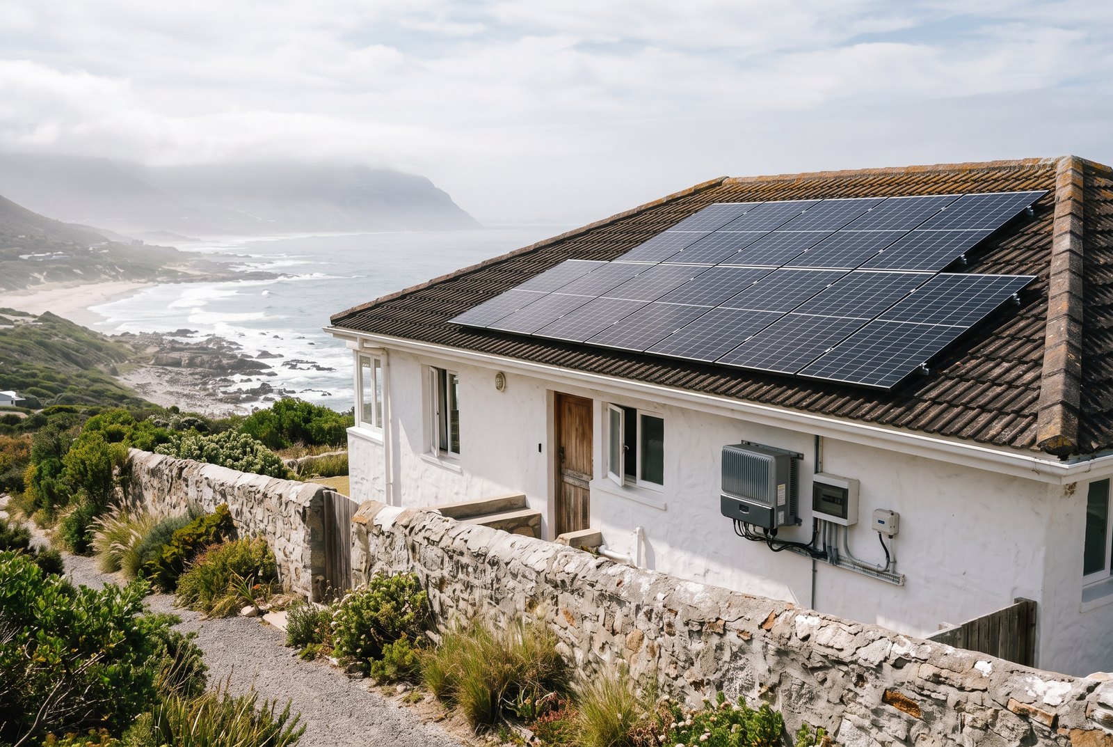 Rooftop solar PV array and inverter inspected for a solar Certificate of Compliance